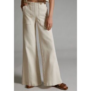 PILCRO Anthropologie Kit Trouser High Rise Cream Sailor Wide Leg Jeans Utility